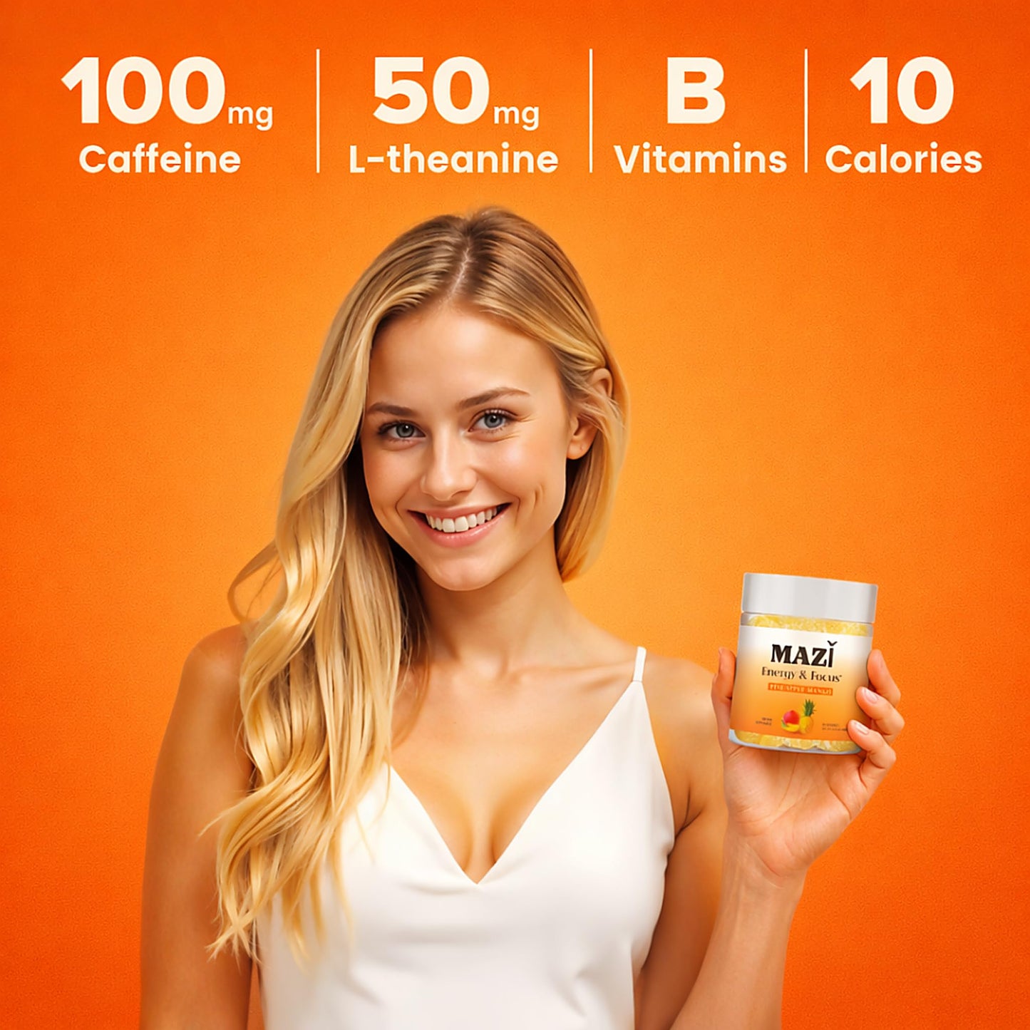 Energy & Focus Gummies | 100mg Natural Caffeine + L-Theanine + Vitamin B6 & B12 + CoQ10 | Nootropic Cognitive Brain Performance Supplement | No Crash or Jitters MAZIBuy Supplements Australia