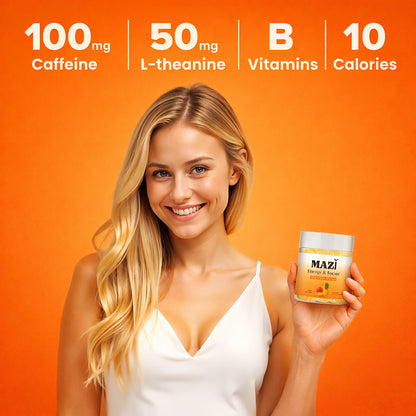 Energy & Focus Gummies | 100mg Natural Caffeine + L-Theanine + Vitamin B6 & B12 + CoQ10 | Nootropic Cognitive Brain Performance Supplement | No Crash or Jitters MAZIBuy Supplements Australia