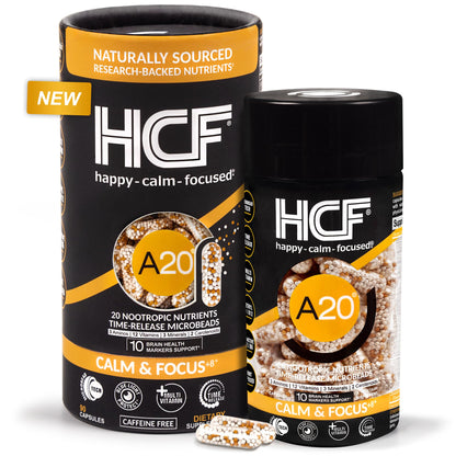 HCF A20 Microbead Brain Health Supplements for Adults for Memory, Focus, Calm, Mood, Alertness, Attention, Vision, Sleep, Immune System, 20 Premium Nootropic Nutrients Multivitamin & 7 Advances® Tech HCFBuy Supplements Australia