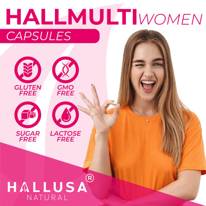 Women’s Multivitamin 18+ Vitamins & Minerals | Biotin, Folic Acid, Zinc, Calcium, Magnesium & Vitamin D | Hair, Skin & Nails Support, Energy Hallusa NaturalBuy Supplements Australia