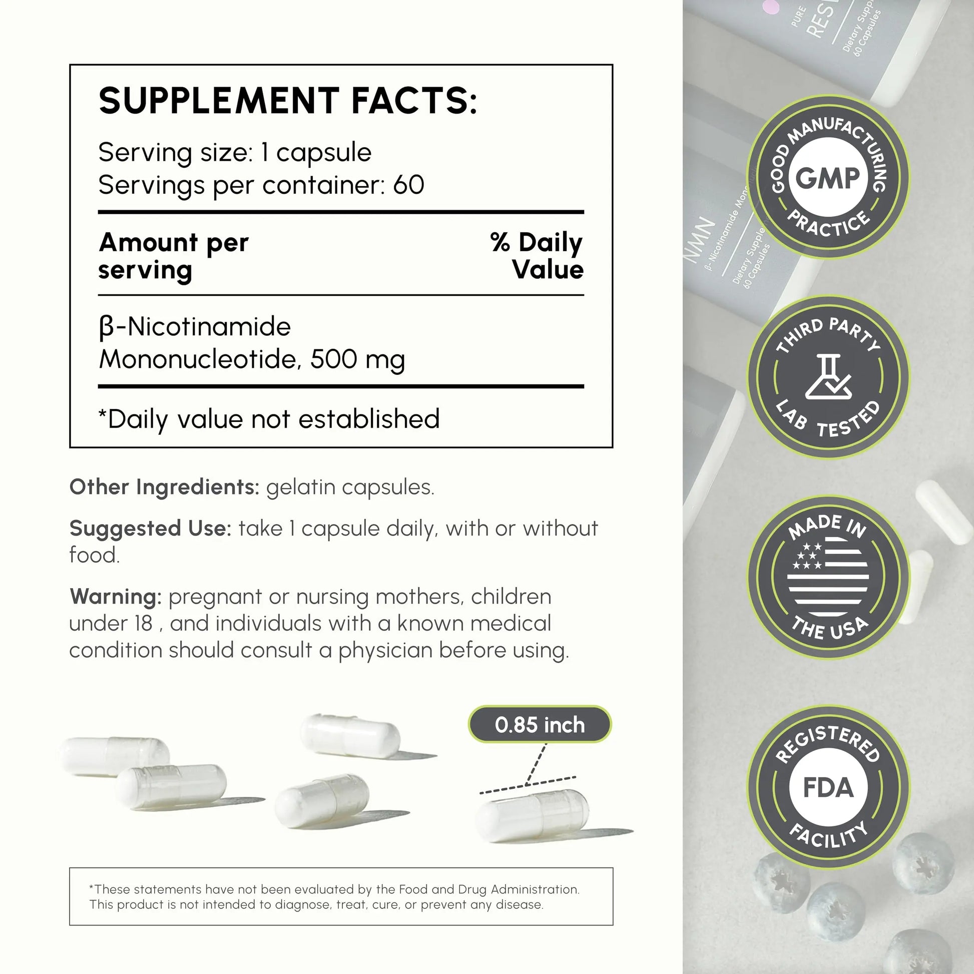partiQlar NMN Supplement 500mg – Nicotinamide Mononucleotide NMN & Booster for Cellular Energy, Longevity & Healthy Aging – 2-Month Supply (60 Capsules) partiQlarBuy Supplements Australia