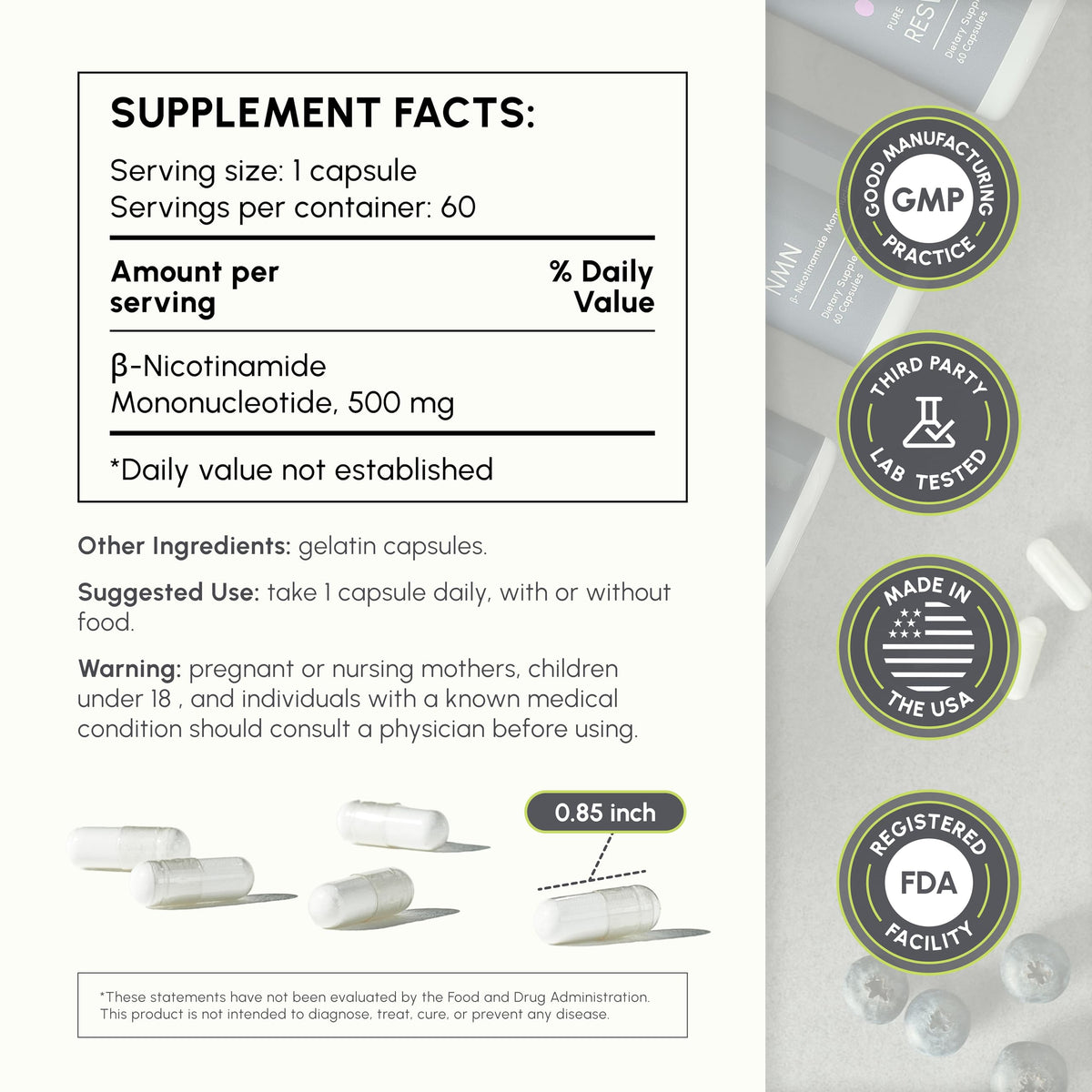 partiQlar NMN Supplement 500mg - High Purity Nicotinamide Mononucleotide - NAD+ Booster for Anti-Aging, Cellular Energy & Longevity - 60 Veggie Capsules partiQlar buy supplements Au