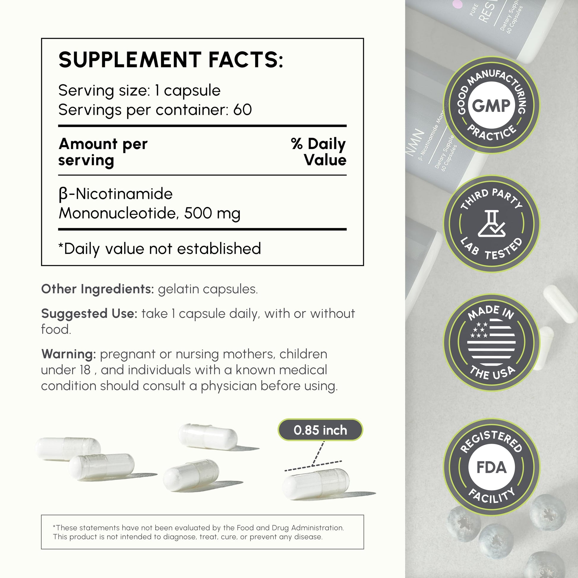partiQlar NMN Supplement 500mg - High Purity Nicotinamide Mononucleotide - NAD+ Booster for Anti-Aging, Cellular Energy & Longevity - 60 Veggie Capsules partiQlar buy supplements Au