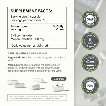 partiQlar NMN Supplement 500mg - High Purity Nicotinamide Mononucleotide - NAD+ Booster for Anti-Aging, Cellular Energy & Longevity - 60 Veggie Capsules partiQlar buy supplements Au