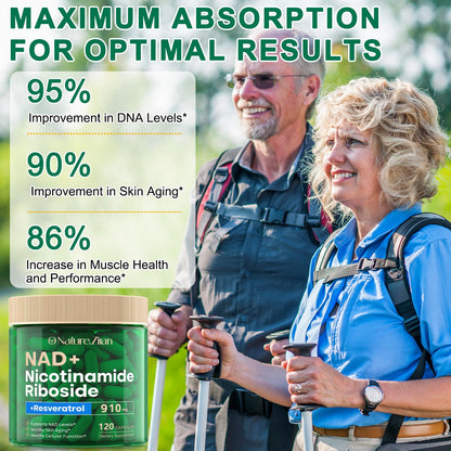 NAD Supplement - NAD+ Nicotinamide Riboside 910 Mg Supplement for Women & Men, Liposomal Nicotinamide Riboside with Resveratrol, for Focus, Boost - 120 Capsules (120 Count (Pack of 1))