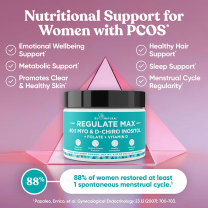 Eu Natural Regulate MAX Myo-Inositol & D-Chiro Inositol Supplement Powder for Women with Vitamin D & Folate Nutritional Support, Hormone Balance & Fertility Support, Unflavored 60 Servings Eu NaturalBuy Supplements Australia