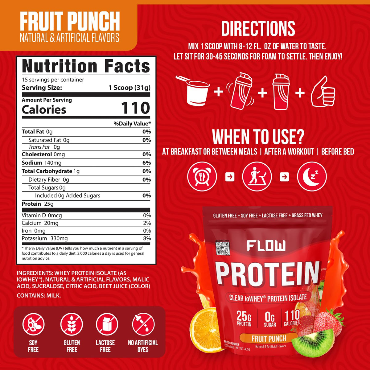 Flow Supps Clear Whey Isolate Protein Powder, Fruit Punch - 15 Servings, 25g Protein Flow SupplementsBuy Supplements Australia