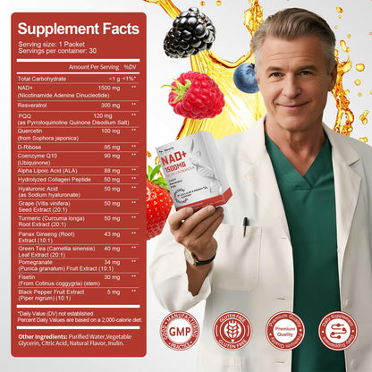 Totaria NAD Liquid Supplement 1500mg for Men & Women, Extra Strength NAD+, Resveratrol, PQQ, CoQ10, 16-in-1 Formula with Nicotinamide Riboside for Anti Aging, Energy, Immune, Focus (30 Packets) TotariaBuy Supplements Australia