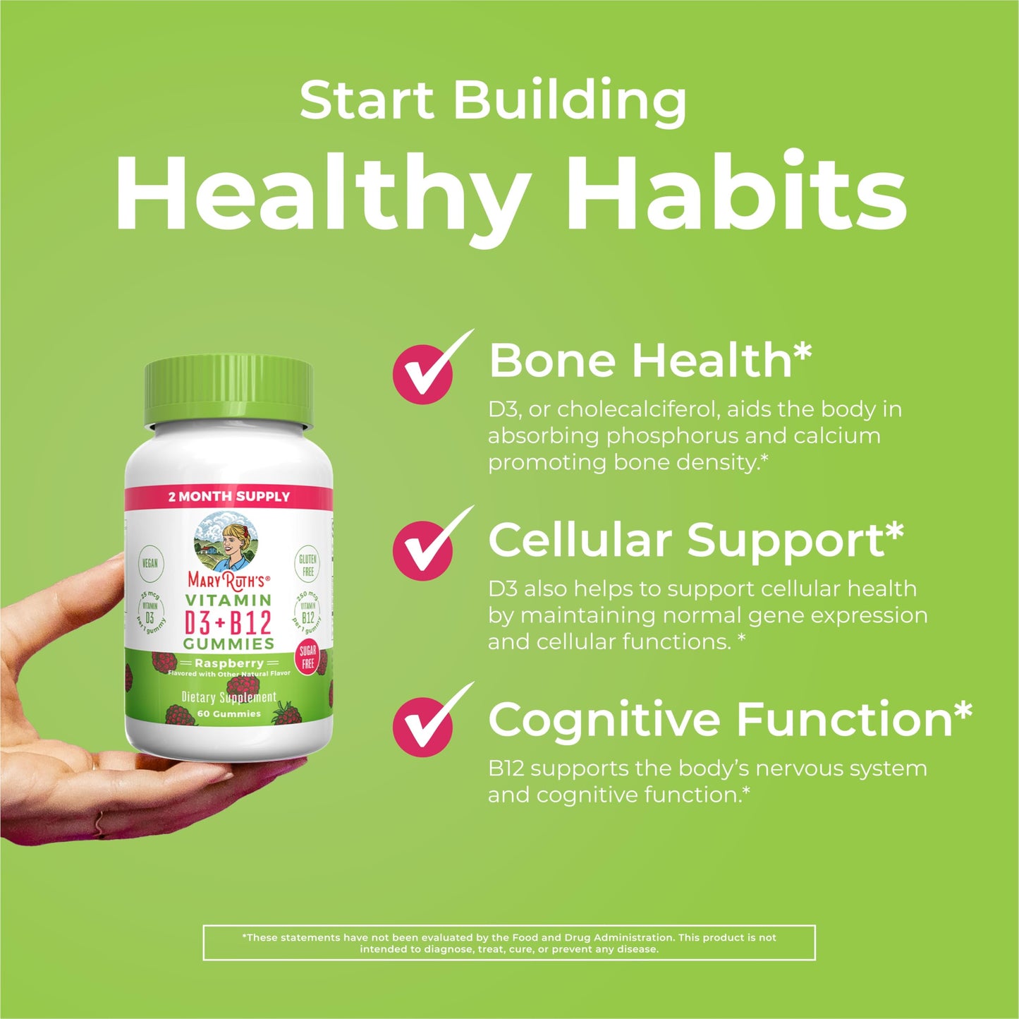 MaryRuth Organics Sugar Free | 2 Month Supply | Vitamin D & B12 Vitamin Supplements for Adults & Kids | Bone Health | Immune Support | Vegan | Non-GMO | 60 Servings MARYRUTH'SBuy Supplements Australia