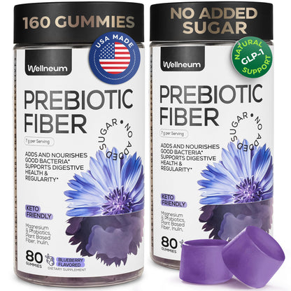 High Prebiotic Fiber Gummies for Women and Men 7G, 160 Pcs (2 Pack) - Natural  Support - Beet FOS Fiber, Magnesium, Inulin, Probiotic - Gummy Supplement for Digestive Health - Sugar Free