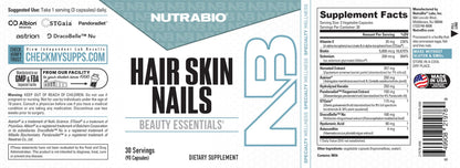 NutraBio Hair Skin Nails Vitamins | Enhanced Collagen Support | Skin Hydration | Hair Growth Vitamins for Women with Biotin, Keratin, Hyaluronic Acid & More - 90 Capsules NutraBioBuy Supplements Australia