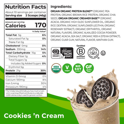 Orgain Organic Vegan Protein Powder, Cookies and Cream - 21g Plant Based Protein OrgainBuy Supplements Australia
