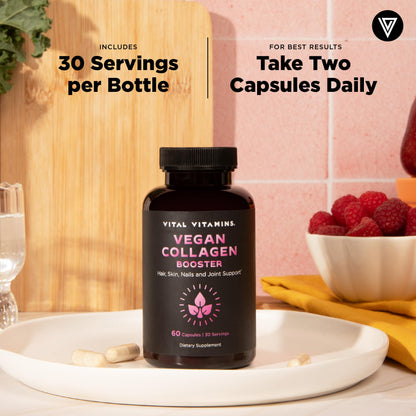 Vital Vitamins Vegan Collagen Booster - with Silica and Hyaluronic Acid - Plant-Based Collagen Supplements