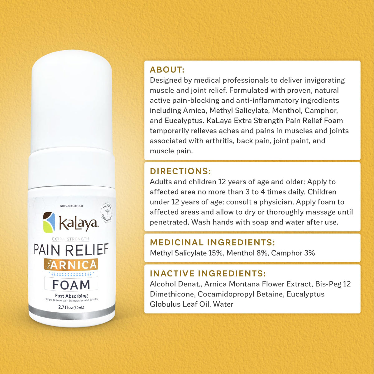 Kalaya Naturals Extra Strength Pain Relief Foam with Arnica - Supports Pain Relief in Muscle & Joints (2.7 Ounces) Kalaya NaturalsBuy Supplements Australia