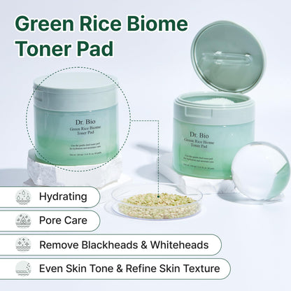 Dr.Bio Green Rice Biome Toner Pad (5.54oz/60 Pads) with Probiotic, Exfoliating, Remove Blackheads & Whiteheads, Radiant Skin, Dual-Sided Pad for Sensitive Skin, Fragrance-Free, Vegan Korean Skincare Dr.Bio buy supplements Au