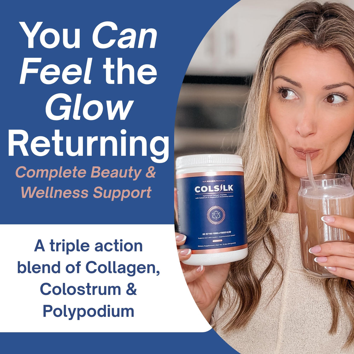 SRILabs ColSilk Unflavored Hydrolyzed Collagen Powder with Colostrum and Polypodium - Skin, Hair, Nails, Gut Health and Joint Support - One Scoop Daily | 1 Month Supply Skin Research InstituteBuy Supplements Australia