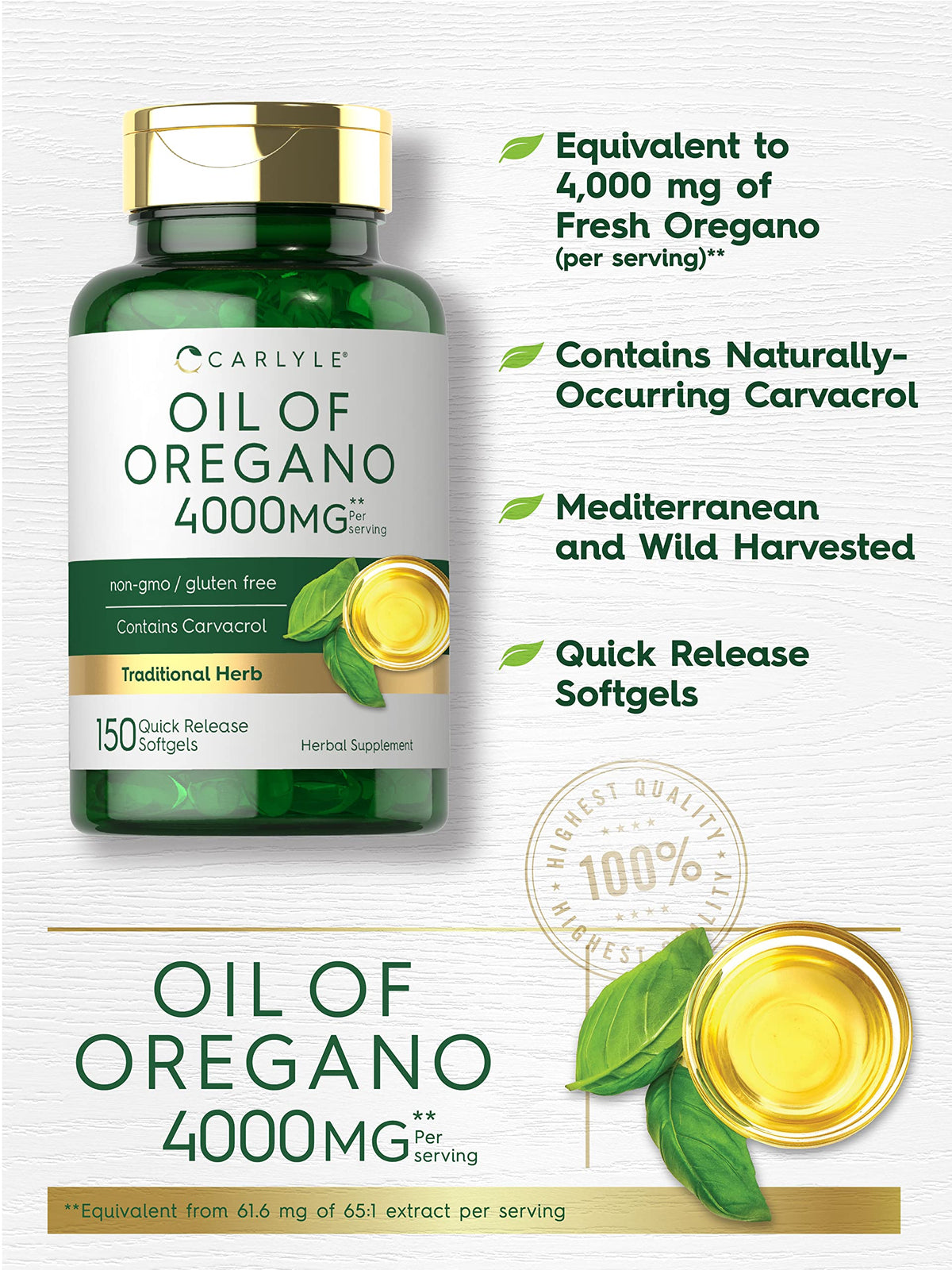 Oregano Oil Extract | Max Potency | 150 Softgel Capsules | Non-GMO and Gluten CarlyleBuy Supplements Australia