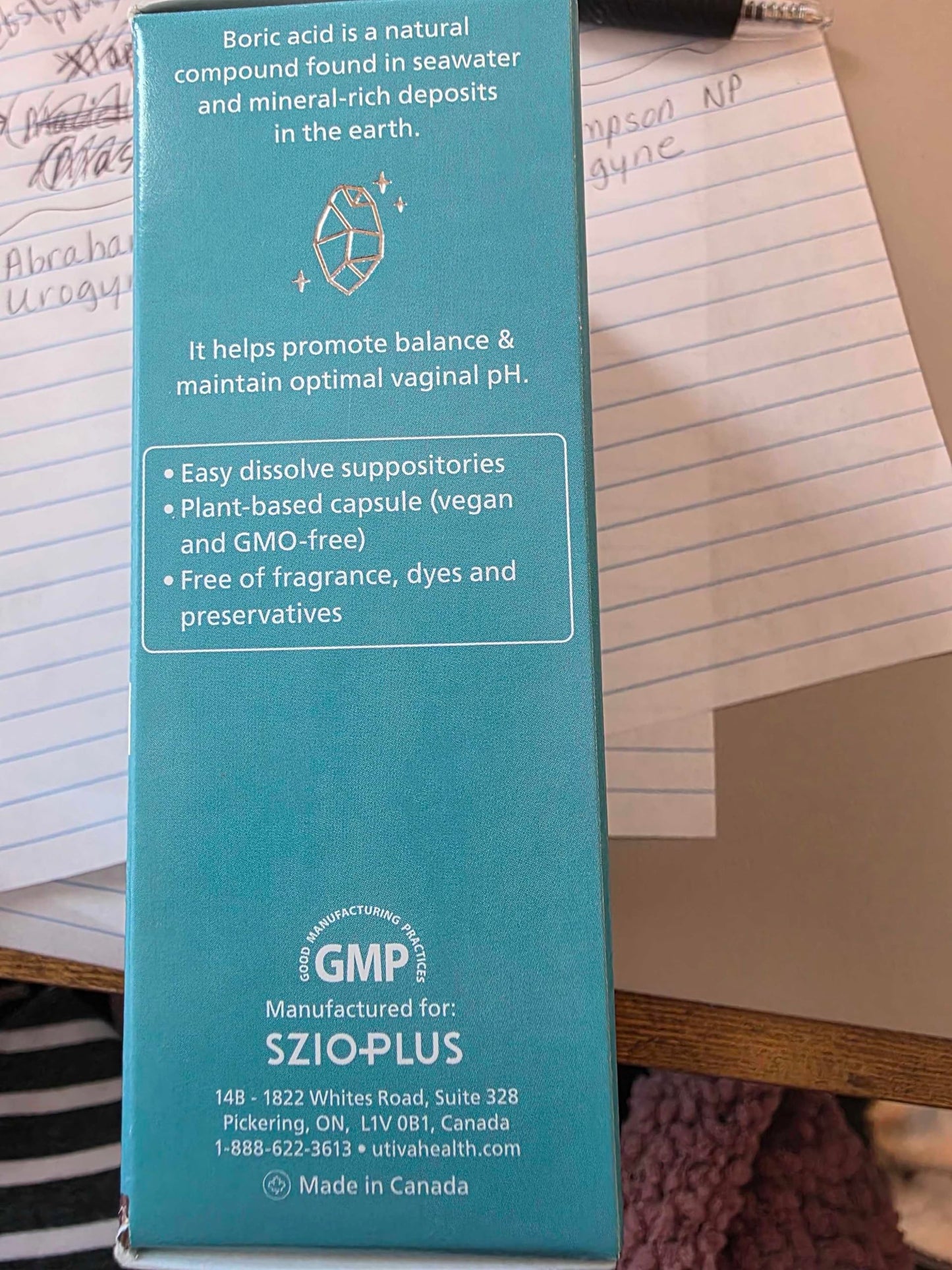 Szio+ Utiva Boric Acid Suppositories for Women - pH Balance - Feminine Care - 600mg Boric Acid to Lower pH and Support Vaginal Health, BV Treatment for Women, 30 Vaginal Suppositories Szio+Buy Supplements Australia