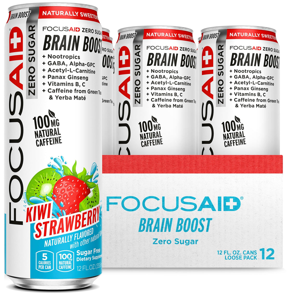 FOCUSAID ZERO SUGAR Nootropics Blend, Alpha-GPC, GABA, 100mg Natural Caffeine from Green Tea, Yerba Mate, Vitamin B-Complex, Keto-Friendly, No Artificial Sweeteners, 12 Fl Oz (Pack of 12) LIFEAIDBuy Supplements Australia
