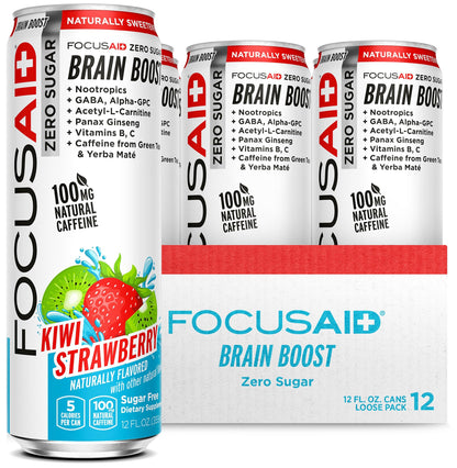 FOCUSAID ZERO SUGAR Nootropics Blend, Alpha-GPC, GABA, 100mg Natural Caffeine from Green Tea, Yerba Mate, Vitamin B-Complex, Keto-Friendly, No Artificial Sweeteners, 12 Fl Oz (Pack of 12) LIFEAIDBuy Supplements Australia