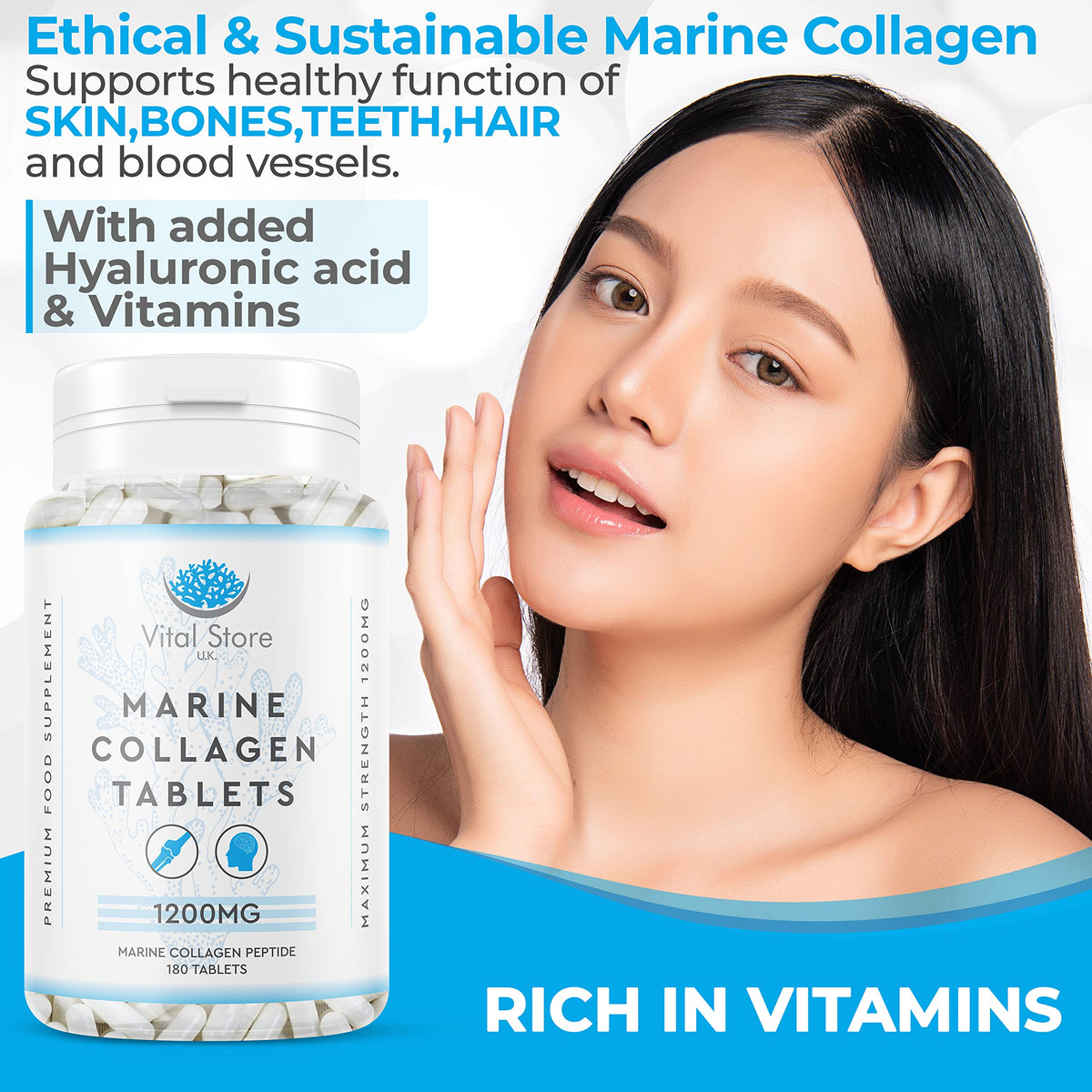 Marine Collagen Peptide Tablets 1200MG - 6 Month Supply - 180 High Strength Collagen Tablets My StoreBuy Supplements Australia