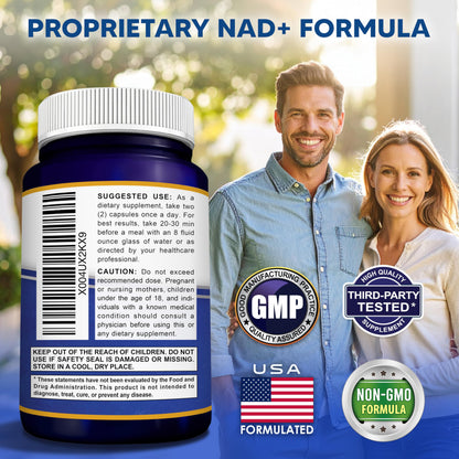 aSquared Nutrition NAD Resveratrol Supplement - NAD+ Nicotinamide Riboside 500mg (Vitamin B3) Plus Trans-Resveratrol & Quercetin - NMN Alternative for Men & Women - 60 Capsules aSquared NutritionBuy Supplements Australia