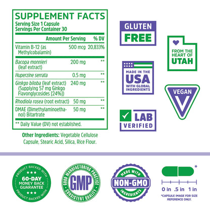 Zhou Neuro-Peak - Brain Supplements for Memory and Focus, Nootropic for Men & Women, Brain Support Pill for Adults, Brain Vitamins - 30 Veggie Capsules (Pack of 1) ZHOUBuy Supplements Australia