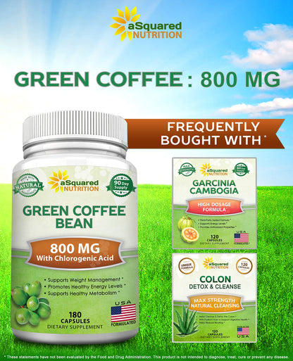 aSquared Nutrition Natural Green Coffee Bean Formula-180 Capsules-Max Strength GCA aSquared NutritionBuy Supplements Australia