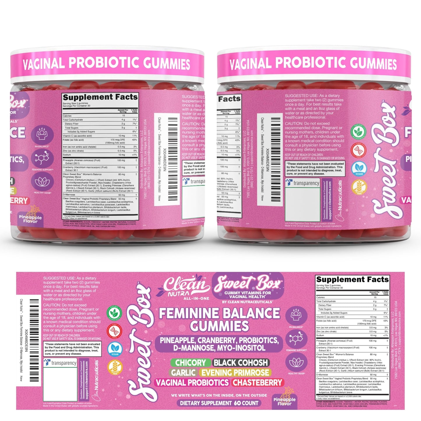 Clean Nutra Feminine Balance Gummies for Women Pineapple VaginalProbiotics pH Balance Cranberry D Mannose Supplement Inositol Black Cohosh Evening Primrose Garlic Vitex GLA Prebiotics Folate 60ct Clean NutraceuticalsBuy Supplements Australia