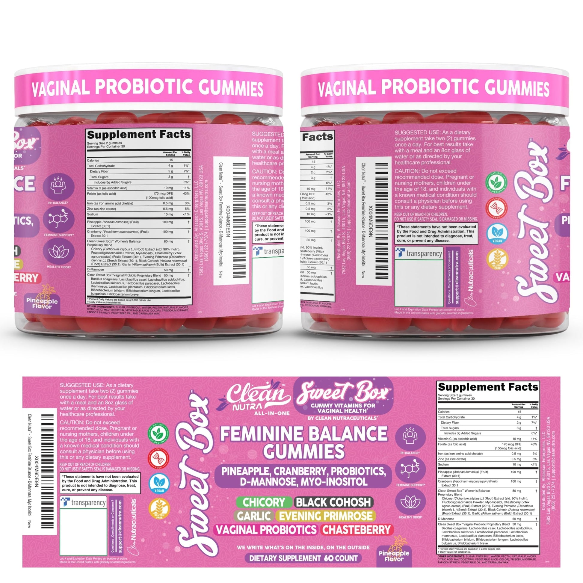 Clean Nutra Feminine Balance Gummies for Women Pineapple VaginalProbiotics pH Balance Cranberry D Mannose Supplement Inositol Black Cohosh Evening Primrose Garlic Vitex GLA Prebiotics Folate 60ct Clean NutraceuticalsBuy Supplements Australia