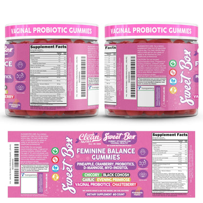 Clean Nutra Feminine Balance Gummies for Women Pineapple VaginalProbiotics pH Balance Cranberry D Mannose Supplement Inositol Black Cohosh Evening Primrose Garlic Vitex GLA Prebiotics Folate 60ct Clean NutraceuticalsBuy Supplements Australia