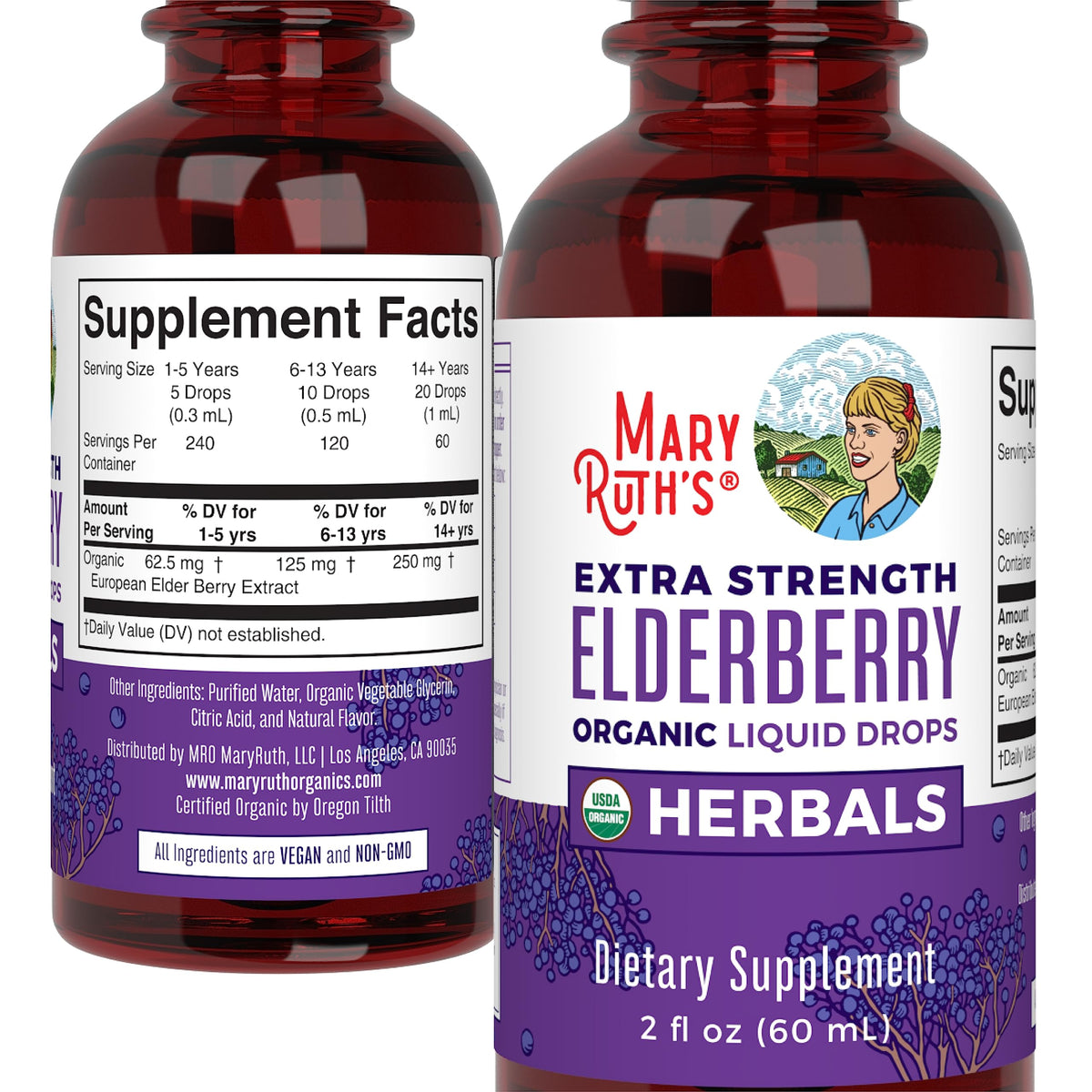 MaryRuth Organics Elderberry Syrup Extra Strength, USDA Organic Elderberry, Sugar Free Adults & Kids Immune Support Supplement for Ages 1+, Clean Label Project Verified®, Vegan, Gluten Free, 2 Fl Oz MARYRUTH'SBuy Supplements Australia