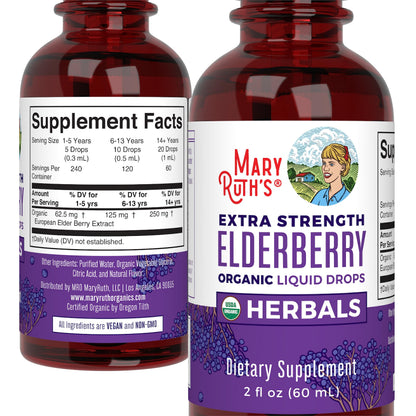 MaryRuth Organics Elderberry Syrup Extra Strength, USDA Organic Elderberry, Sugar Free Adults & Kids Immune Support Supplement for Ages 1+, Clean Label Project Verified®, Vegan, Gluten Free, 2 Fl Oz MARYRUTH'SBuy Supplements Australia