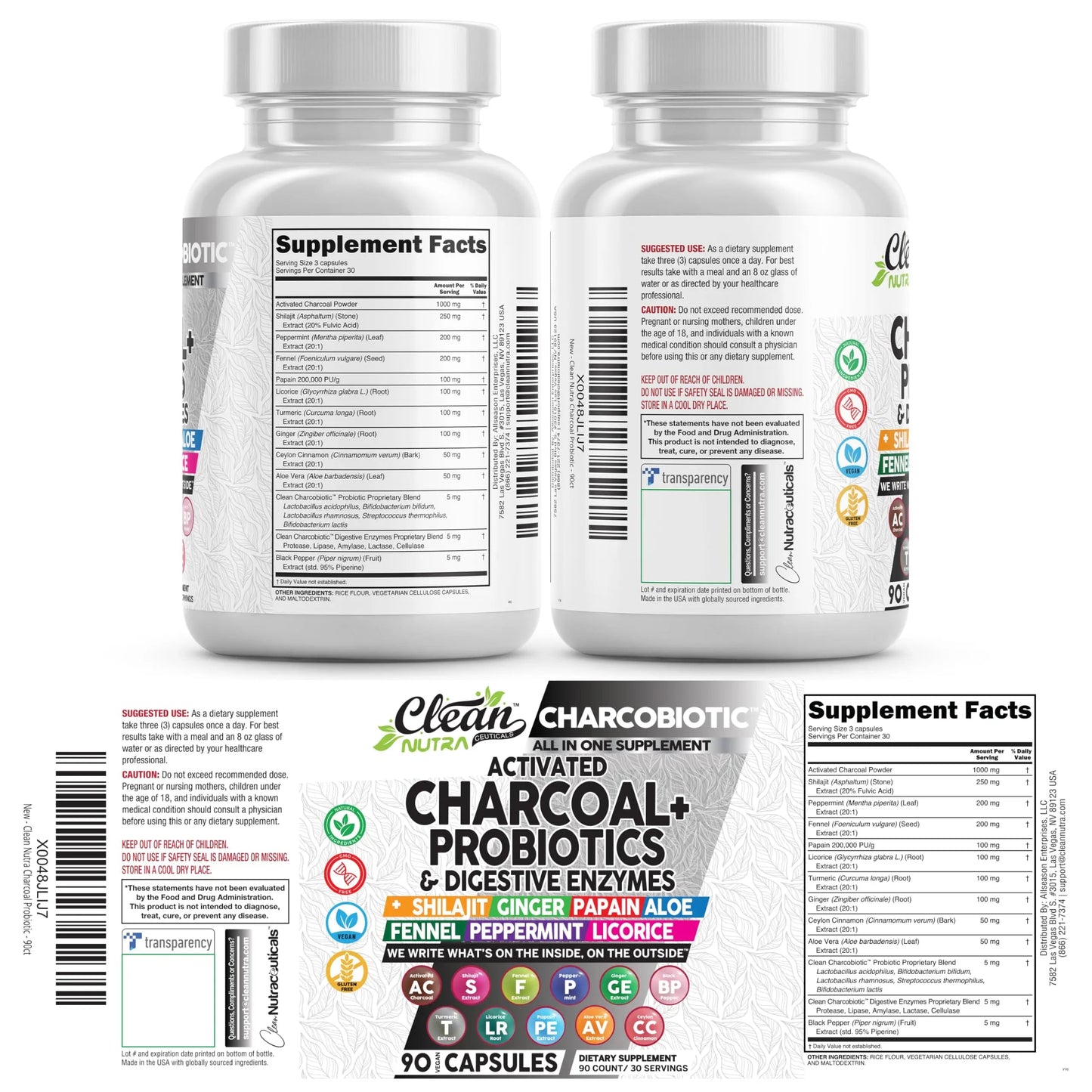 Clean Nutra Activated Charcoal Pills + Shilajit Probiotic Digestive Enzymes for Digestive Health Capsules with Peppermint Fennel Licorice Papain Ginger Turmeric Powder | Gut Health Clean Nutraceuticals buy supplements Au