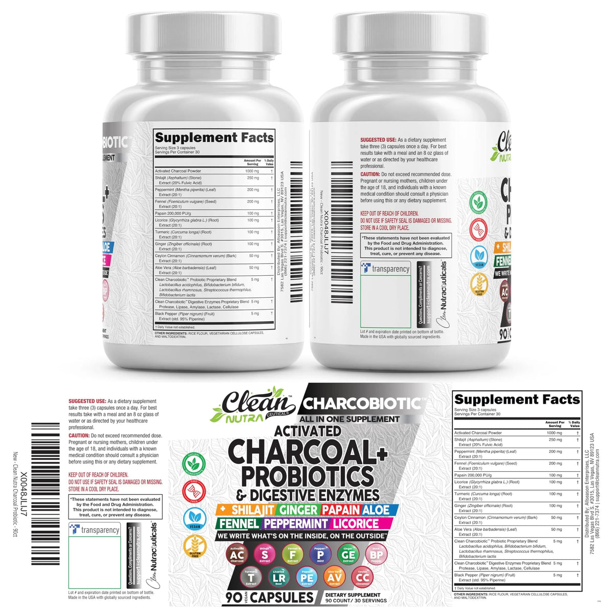 Clean Nutra Activated Charcoal Pills + Shilajit Probiotic Digestive Enzymes for Digestive Health Capsules with Peppermint Fennel Licorice Papain Ginger Turmeric Powder | Gut Health Clean Nutraceuticals buy supplements Au