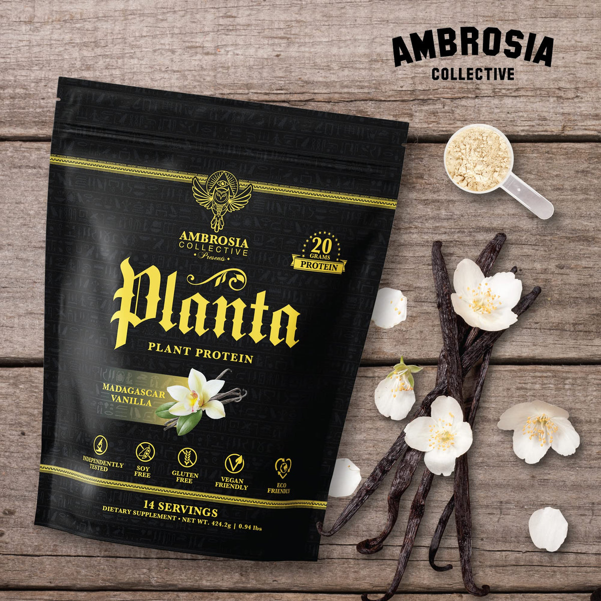 Ambrosia Plant Based Protein Powder 20g | Clean Vegan Pea Protein Powder | Gluten & Dairy Free, Keto Friendly, No Added Sugar | 14 Servings | Vanilla Ambrosia buy supplements Au