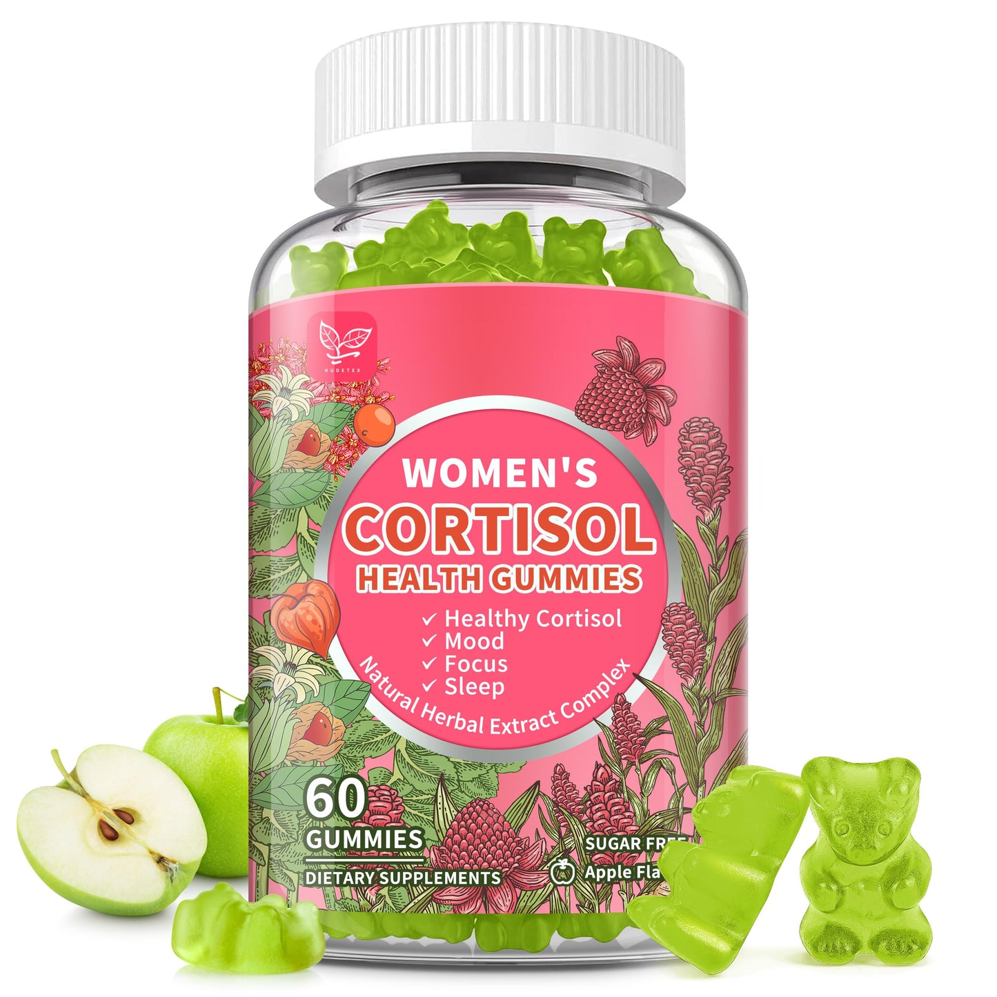 Cortisol Gummies for Women,Cortisol Manager with Ashwagandha,Magnesium,L-theanine,Phosphatidylserine,Rhodiola Rosea,Black Pepper for Mood Support,Adrenal Balance,Sleep,Vegan,Apple Flavor,60 Count HudetexBuy Supplements Australia