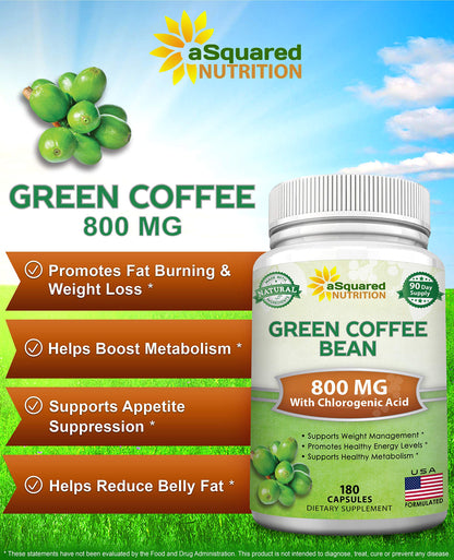 aSquared Nutrition Natural Green Coffee Bean Formula-180 Capsules-Max Strength GCA aSquared NutritionBuy Supplements Australia