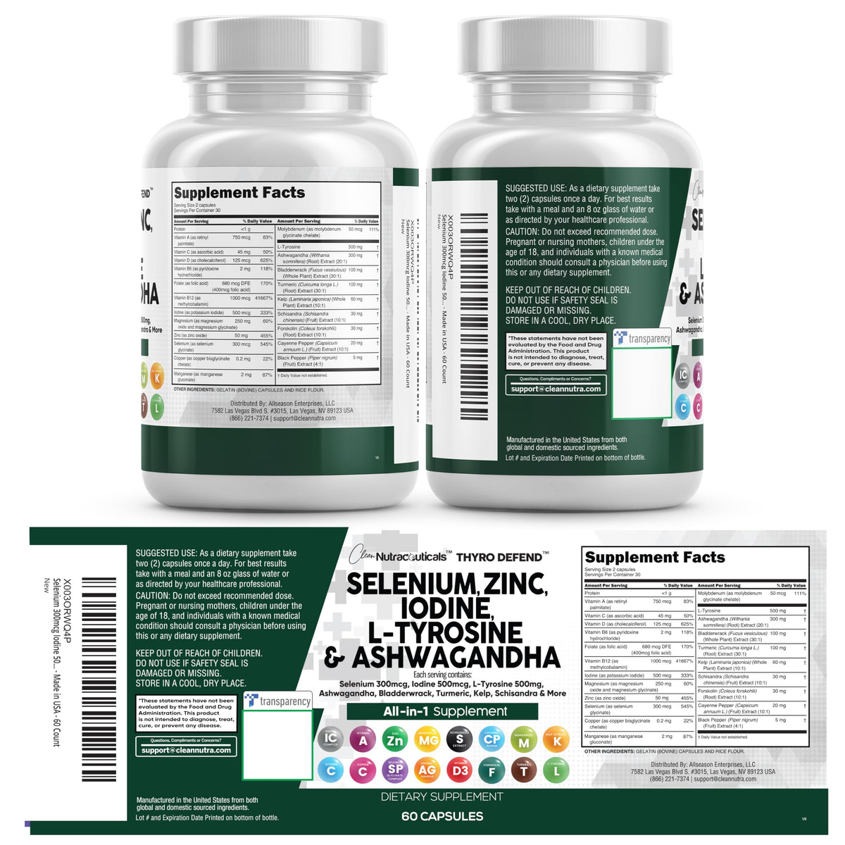 Clean Nutra Selenium 300mcg Iodine 500mcg Thyroid Support for Women & Men | L Tyrosine 500mg Ashwagandha Supplement Bladderwrack, Turmeric, Kelp, Schisandra Zinc Pills Capsule Supplements Clean NutraceuticalsBuy Supplements Australia