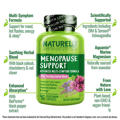 NATURELO Menopause Supplements for Women, Herbal Blend with Black Cohosh for Menopause Hot Flashes Advanced Estrogen Multi-Symptom Formula 90 Capsules NATURELOBuy Supplements Australia