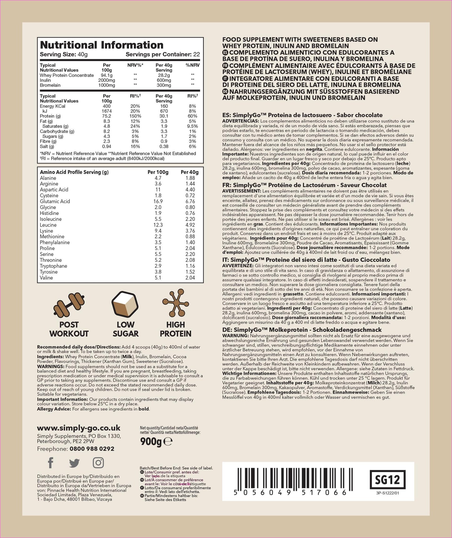 SimplyGo Whey Protein 900g Chocolate Flavour Simply SupplementsBuy Supplements Australia