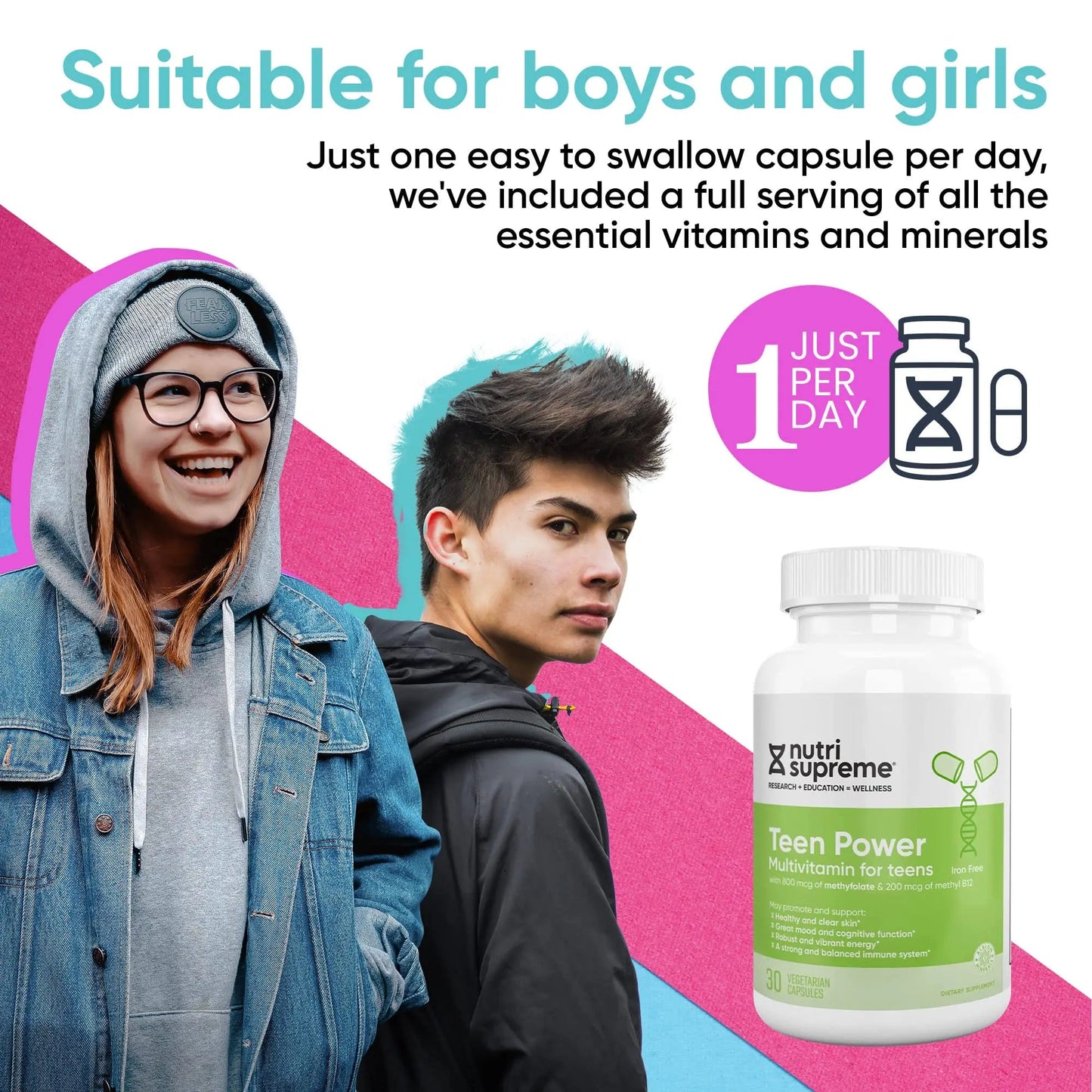 Nutri Supreme Teen Multivitamin for Boys and Girls 12-17, Best Kosher One Per Day Teen Vitamins, Formulated for Teen Development NUTRI-SUPREME RESEARCH
