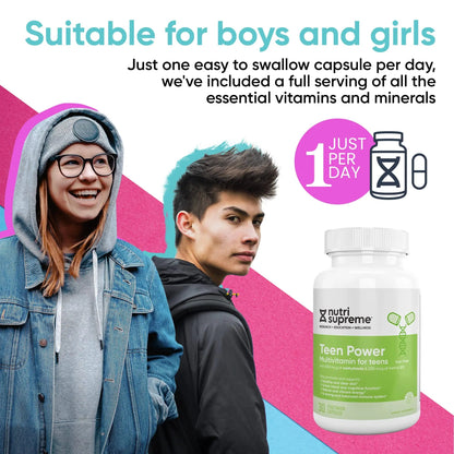 Nutri Supreme Teen Multivitamin for Boys and Girls 12-17, Best Kosher One Per Day Teen Vitamins, Formulated for Teen Development NUTRI-SUPREME RESEARCH