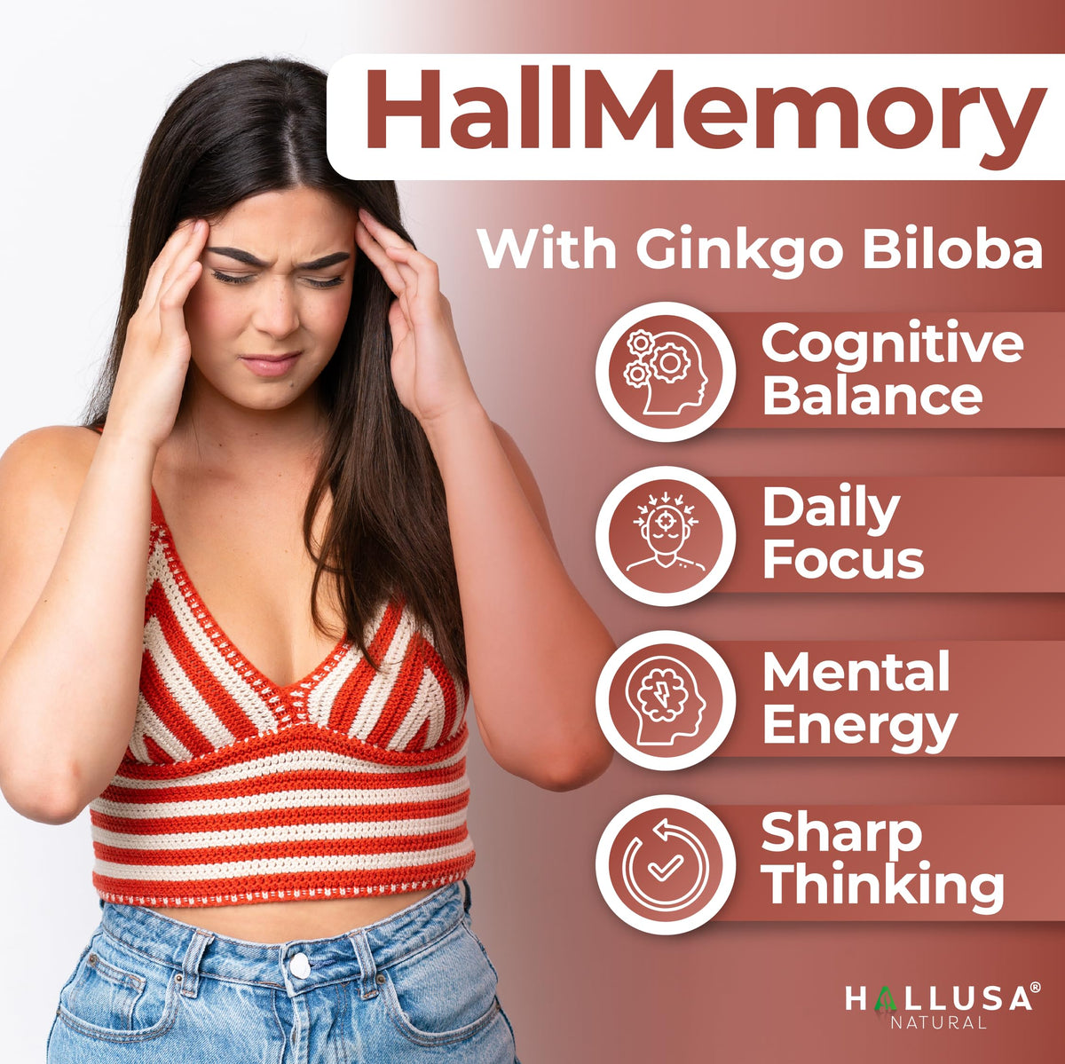 Hallusa Natural Brain Health Supplement Capsules 1680mg, Ginkgo Biloba, B Vitamins & Choline, Memory & Focus Support, Brain Booster for Men & Women, 60 Count Hallusa Natural buy supplements Au