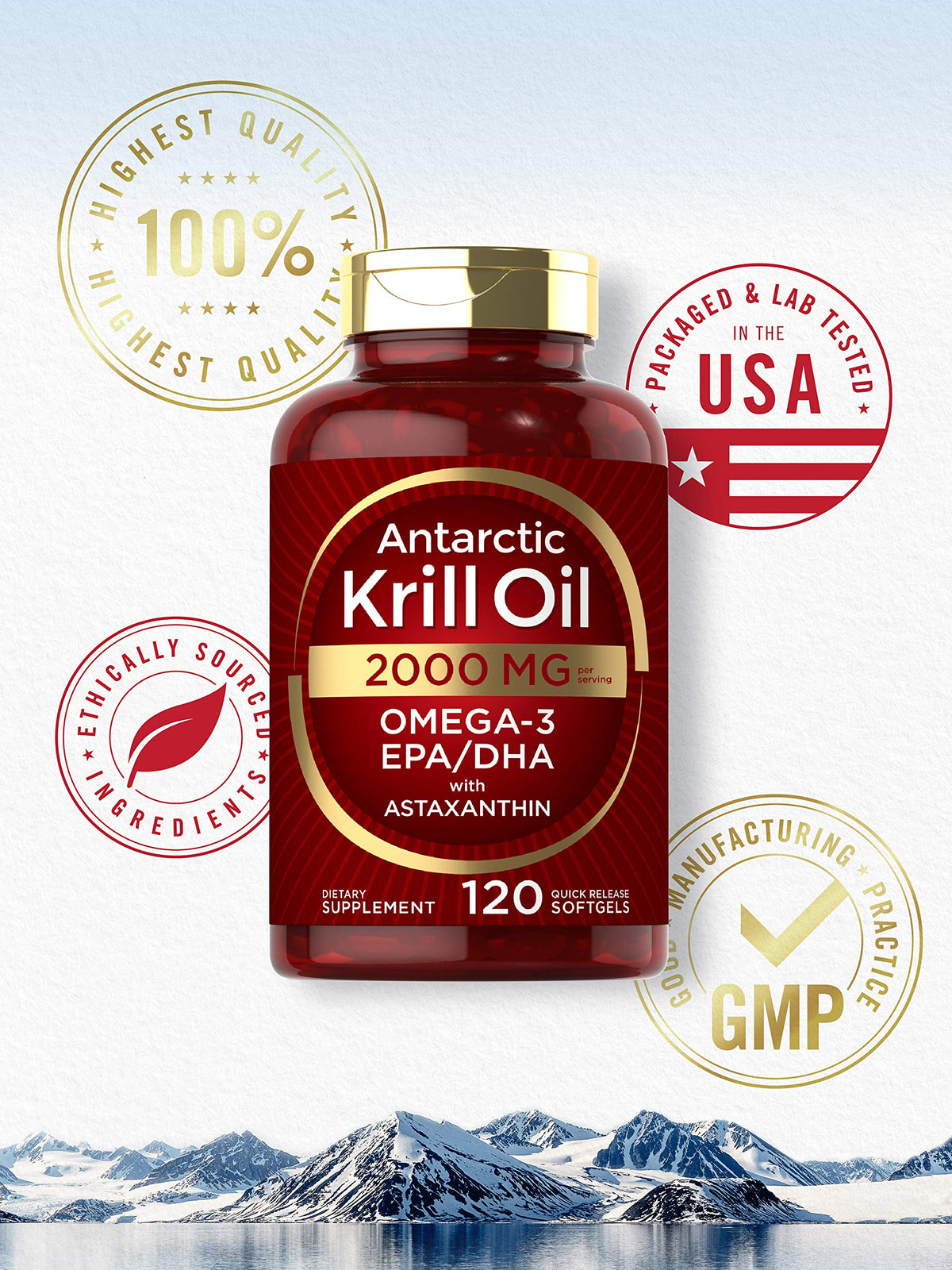 Carlyle Antarctic Krill Oil 2000 mg 120 Softgels | Omega-3 EPA, DHA, with Astaxanthin CarlyleBuy Supplements Australia