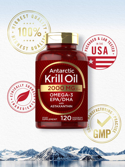 Carlyle Antarctic Krill Oil 2000 mg 120 Softgels | Omega-3 EPA, DHA, with Astaxanthin CarlyleBuy Supplements Australia