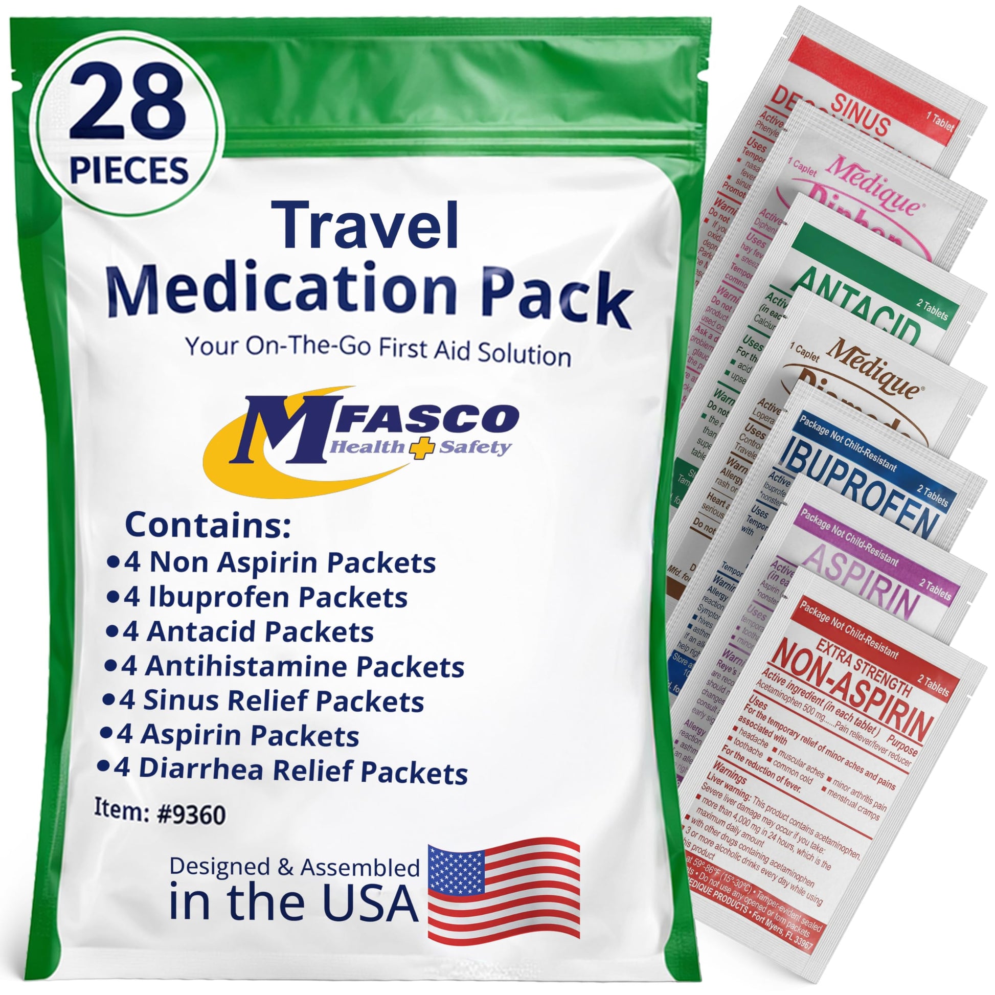 MFASCO - 7 in 1 - Travel Size Medicine Kit - TSA Approved | 28 First Aid Emergency OTC Medicine Packets for Cruise & International Travel | Compact Med Refill for Traveling & Office Assembled in USA MFASCO buy supplements Au