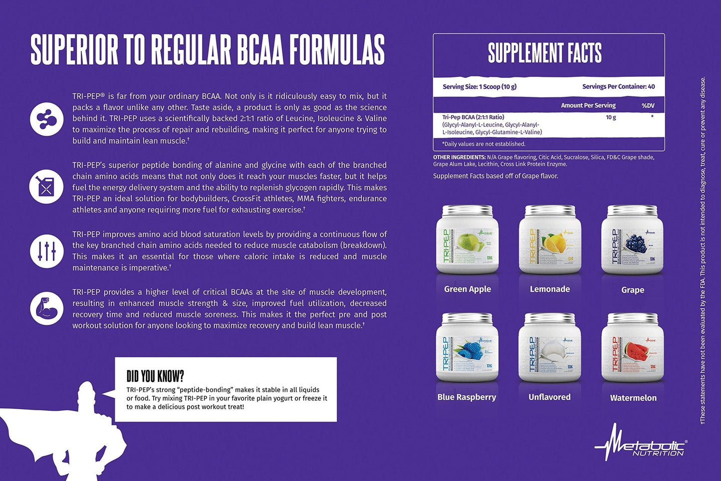 Metabolic Nutrition | TRIPEP - Tri-Peptide Branch Chain Amino Acid, BCAA Powder Metabolic NutritionBuy Supplements Australia