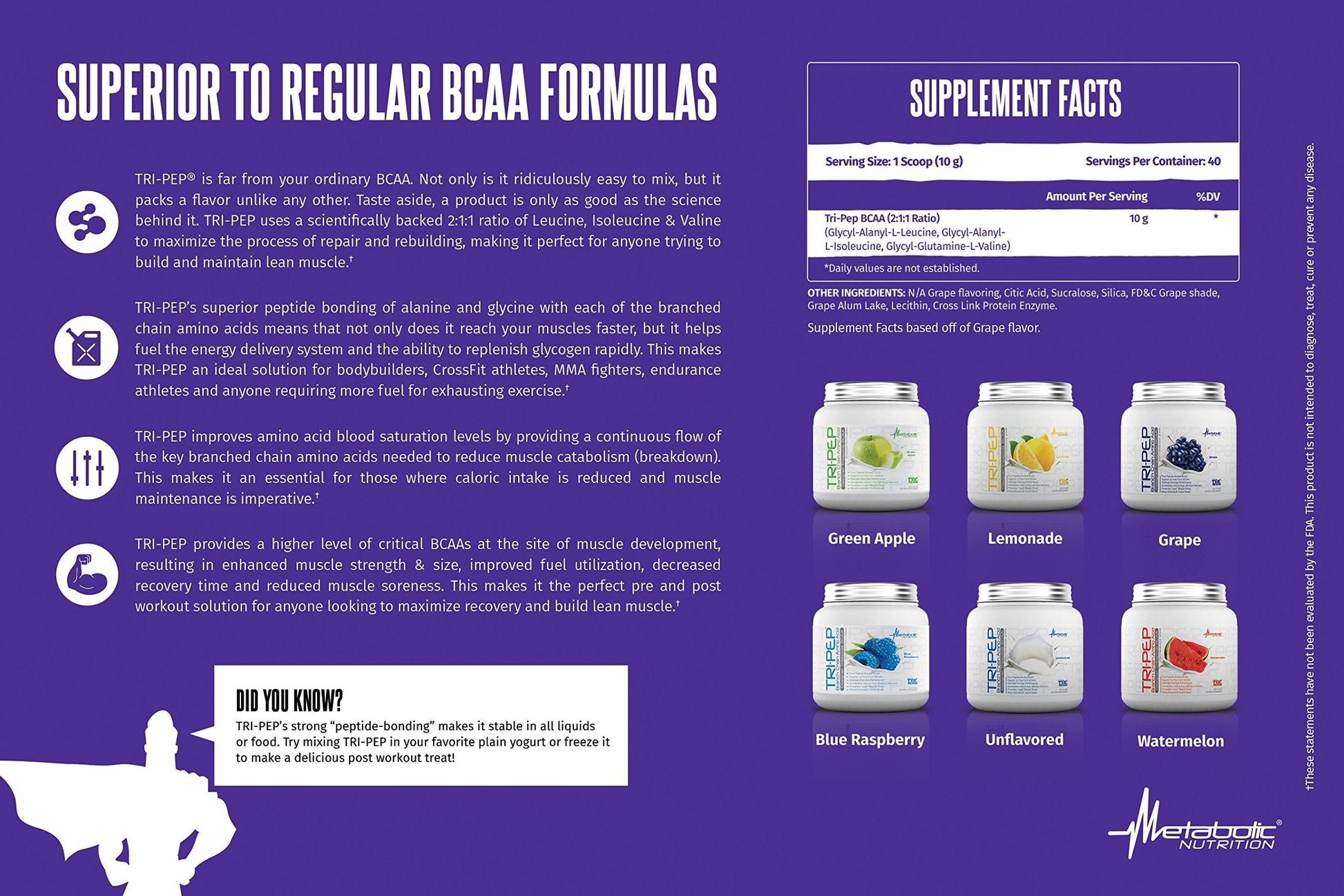 Metabolic Nutrition | TRIPEP - Tri-Peptide Branch Chain Amino Acid, BCAA Powder Metabolic NutritionBuy Supplements Australia