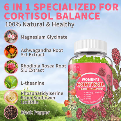 Cortisol Gummies for Women,Cortisol Manager with Ashwagandha,Magnesium,L-theanine,Phosphatidylserine,Rhodiola Rosea,Black Pepper for Mood Support,Adrenal Balance,Sleep,Vegan,Apple Flavor,60 Count HudetexBuy Supplements Australia